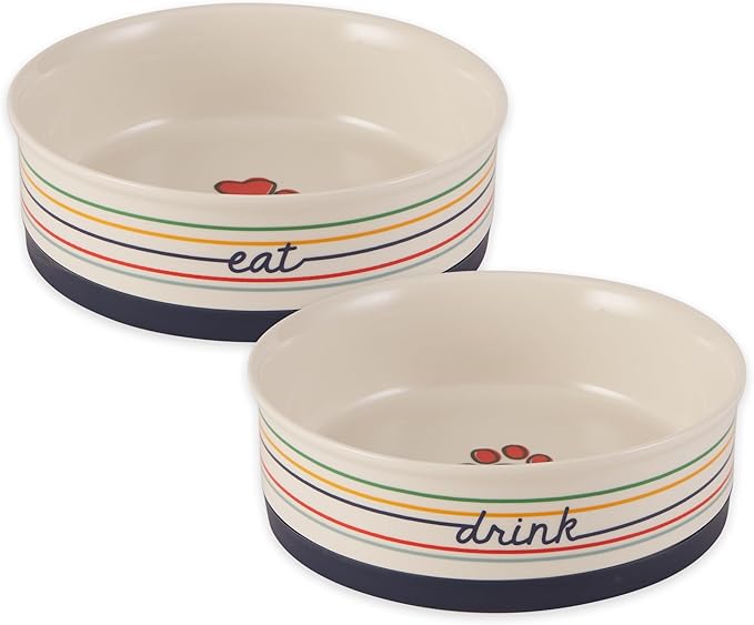 Bone Dry Ceramic Food Bowls, Non-Slip & Dishwasher Safe, Large Set, 7.5x2.4 Eat/Drink