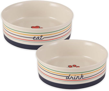 Bone Dry Ceramic Food Bowls, Non-Slip & Dishwasher Safe, Large Set, 7.5x2.4 Eat/Drink