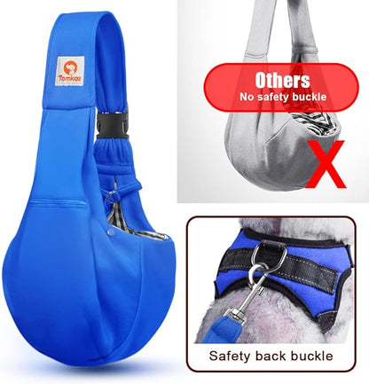 Tomkas Small Dog Cat Sling Carrier Puppy Purse Travel Wrap Soft Crossbody Pet Bag (Royal Blue, M - Zip Pocket & Adjust Strap)