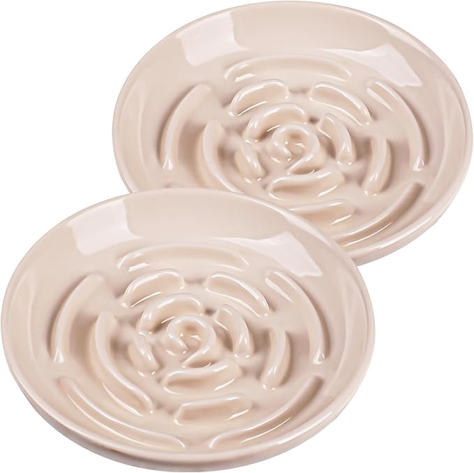 Slow Feeder Cat Bowl Set of 2, Ceramic Slow Feeding Cats Bowl Whisker Friendly, Anti Vomiting Cat Feeder for Dry and Wet Food，Fun Maze Interactive Bloat Stop Puzzle Bowls for Healthy Eating Diet