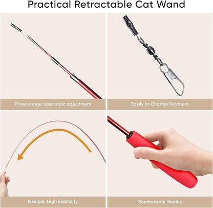 Cat Toys for Indoor Cats, 13 Packs Interactive Cat Wand Toy Set with Feather Toys & Teasers, Fun Cat Toys for Exercise, Playtime and Boredom Relief