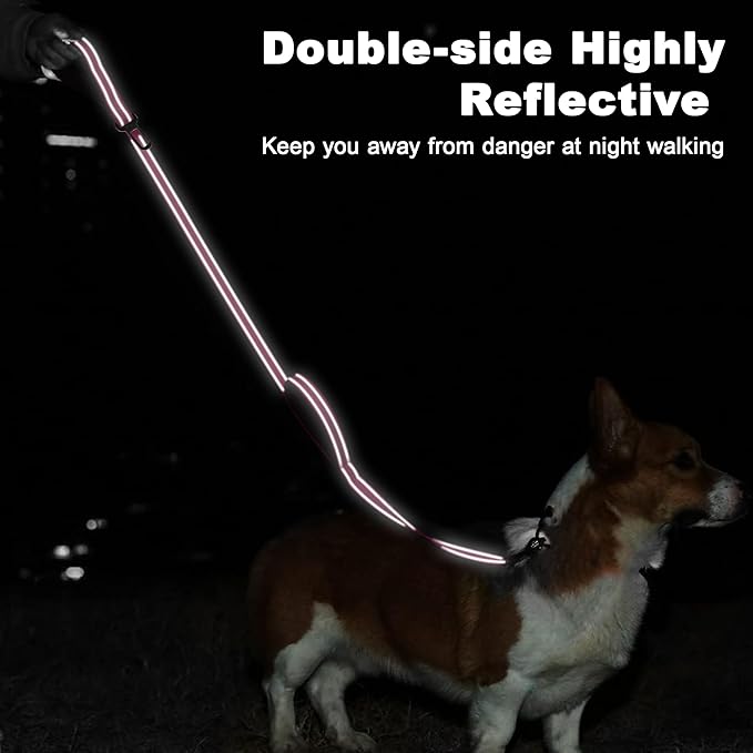 6 Foot Fuchsia Dog Leashes for Large Medium and Small Breed Dogs That Pull,Reflective Nylon Heavy Duty Dog Leash with 2 Comfortable Padded Traffic Handles and Car Seat Belt for Walking and Training