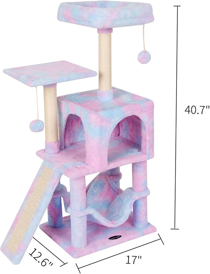 MIAO PAW Rainbow Cute Cat Tree for Indoor Cat Tower with Scratching Post Modern Activity House Hammock Hanging Ball Condo with Board