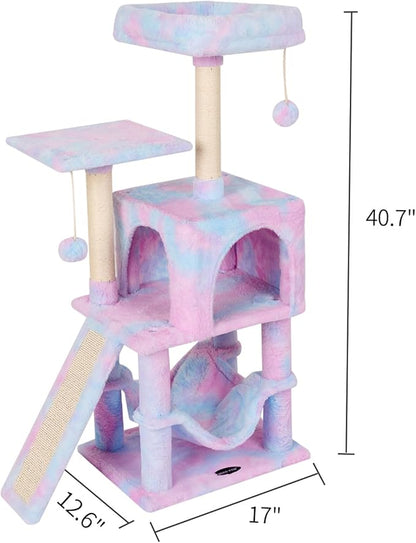 MIAO PAW Rainbow Cute Cat Tree for Indoor Cat Tower with Scratching Post Modern Activity House Hammock Hanging Ball Condo with Board