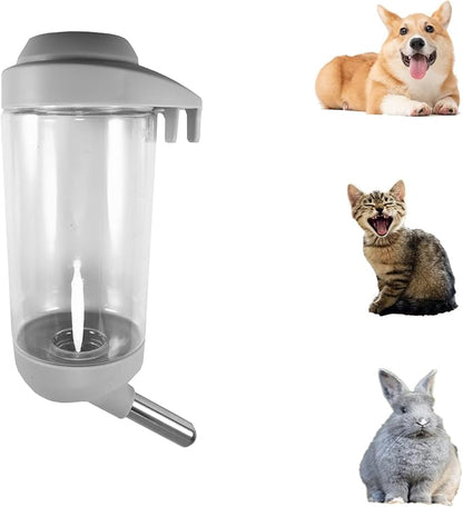 Dog Crate Water Bottle - 12 oz No Drip Kennel Pet Water Dispenser, Easy-to-Use Cage Water Bottle for Dogs, Cats, Small Animals, 350ML, Grey