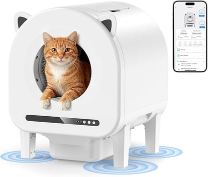 Automatic Cat Litter Box, Self Cleaning Litter Box 68L Large Capacity for Multiple Cats, App Control with Dual Safety Sensors, Anti-Pinch & Odor Control, Washable Liner & 2 Rolls Trash Bags