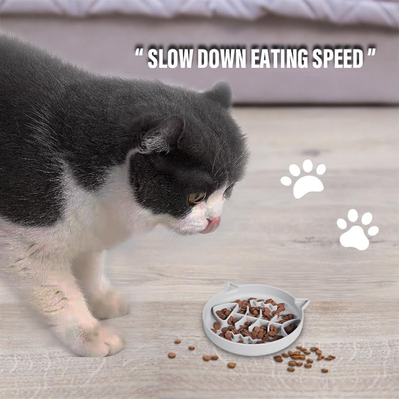 Silicone Cat Slow Feeder Bowl with Suction Cups - Interactive Puzzle Toy to Reduce Overeating in Kitty(Gray, 1 Cup) - Image 6