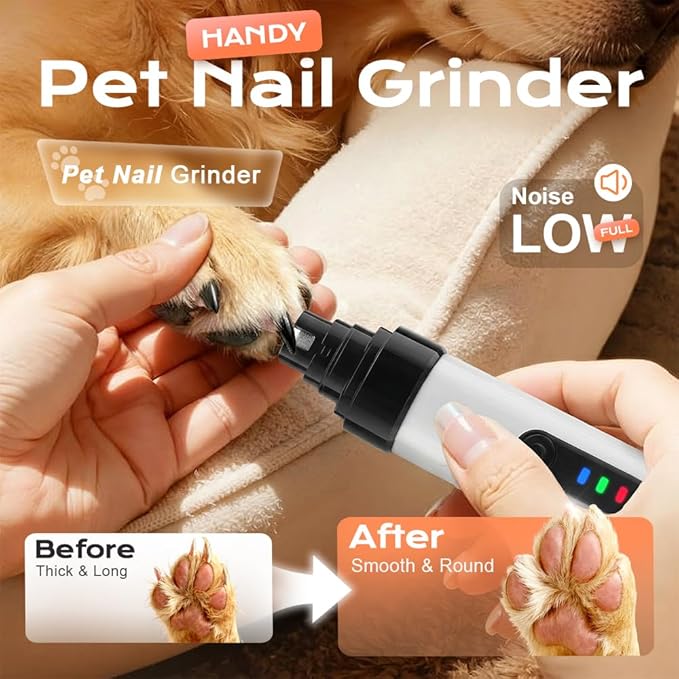Dog Nail Grinder, 2026 New Silent Pet Nail Grinder, Electric Dog Nail Trimmers with 2 Speed, Quiet Pet Nail Trimmer for Small Medium Large Cats Dogs (Standard + 1 Grinding Head)