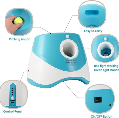 Automatic Dog Ball Launcher – 12 ETPU Balls & Bonus Collapsible Bowl, 3 Distance Settings (20ft/33ft/46ft), Smart Fetch Toy for Small & Medium Dogs, Indoor/Outdoor Use (Blue)