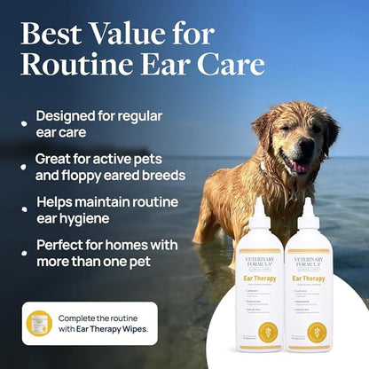 Veterinary Formula Clinical Care Ear Therapy Ear Cleaner for Dogs and Cats, Alcohol Free Pet Ear Cleaning Solution, 2 Pack 8 oz Bottles