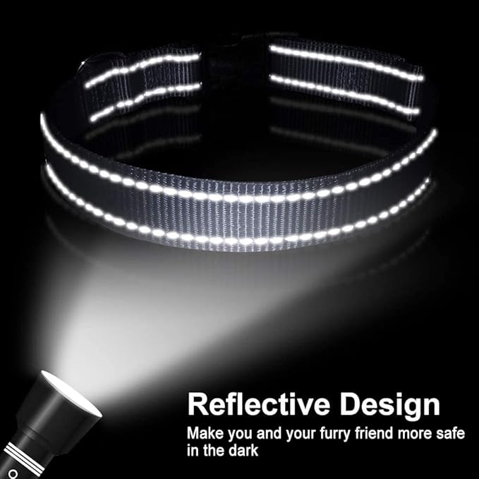 FunTags Reflective Dog Collar, Sturdy Nylon Collars for Medium Girl and Boy Dogs, Adjustable Dog Collar with Quick Release Buckle, Gray