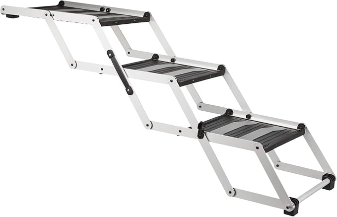 TRIXIE Foldable Aluminum Pet Steps for Dogs Up to 165 Pounds Adjustable from 19.5 to 27.5 Inches