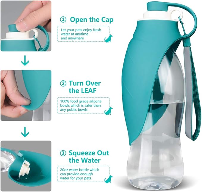 TIOVERY Dog Water Bottle for Walking, Pet Water Dispenser Feeder Container Portable with Drinking Cup Bowl Outdoor Hiking, Travel for Puppy, Cats, Hamsters, Rabbits and Other Small Animals 20 OZ