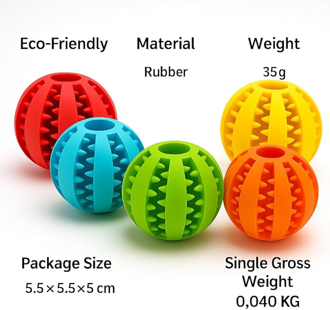 5 Pack Rubber Dog Chew Balls 6 cm – Durable Dental Chew Toys for Teeth Cleaning, Interactive Chewing Toy for Small, Medium and Large Dogs