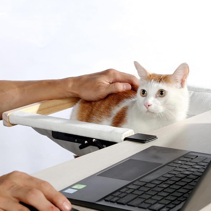 SHENGOCASE Foldable Desk Cat Hammock Perch Bed with Removable and Replaceable Pad,End Table Side Cat Bed Attachment Mount