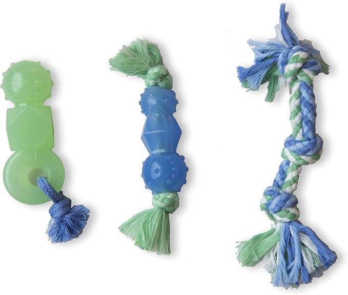 Mini Dentachew Pack Dental Chew Toy, Multi-Textured, Fetch & Tug Rope, Puppies & Small Dogs, 7", 3-Pack
