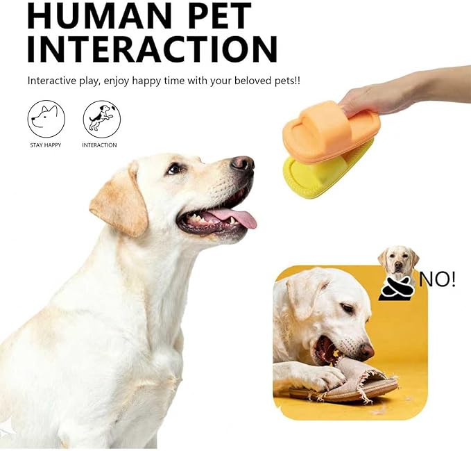 MECOOL Dog Toy 2PCS Unbreakable Slippers Squeaky Dog Toys for Teehing Chewing Size for Medium and Samll Breeds,Yellow and Orange