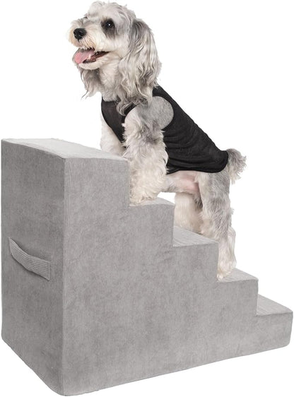 MEWANG 22.83''H Dog Stairs for Small & Medium Dogs and Old Cats – 5 Steps High-Density Foam Pet Ramp for Bed & Couch, Non-Slip, Washable Cover, Grey (Square Corner, 29.92''L×15.75''W×22.83''H)