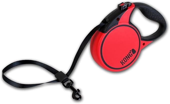 Alcott KONG Terrain Retractable Dog Leash, Small, Red, 16' Long