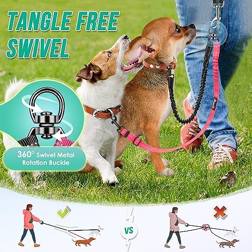 AUTOWT Two Dog Lead, 2 in 1 Upgraded Double Dog Leash Attachment Combine Adjustable Strap and Shock Absorbing Bungee No Tangle Dual Training Splitter for Different Size Dogs - Image 6