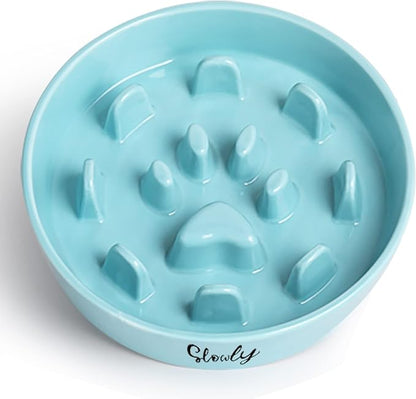 Slow Feeder Dog Bowls, Farmhouse Ceramic Fun Slow Eater Bowl for Perfect for Medium Sized Dogs Turquoise