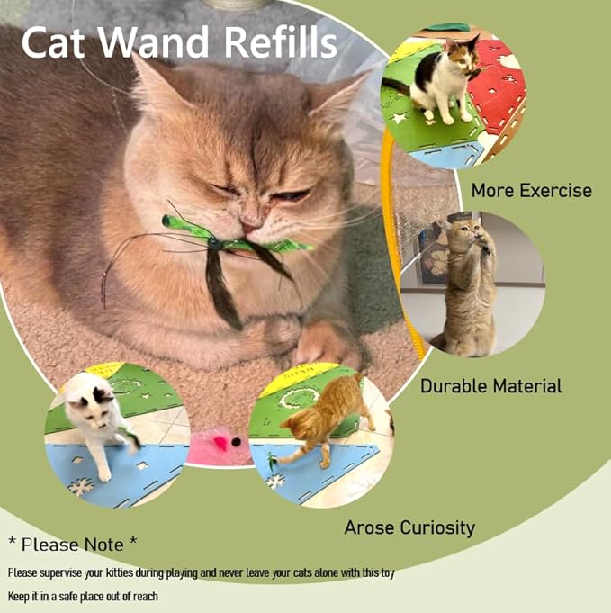 Cat Feather Cat Toy Attachments, 2 Pcs Simulation Insects Mantis Refills, Cat Toys Replacement Feathers for Cat Wand, Interactive Kitten Teaser Wand Attachments