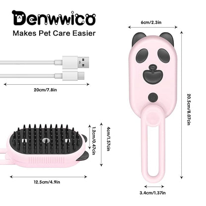 Cat Steam Brush for Shedding, 3-in-1 Rechargeable Pet Steaming Tool for Cats and Dogs, Misting Grooming Brush for Removing Loose Hair Tangled and Flying Fur, Skin-Friendly Silicone Bristles Pink