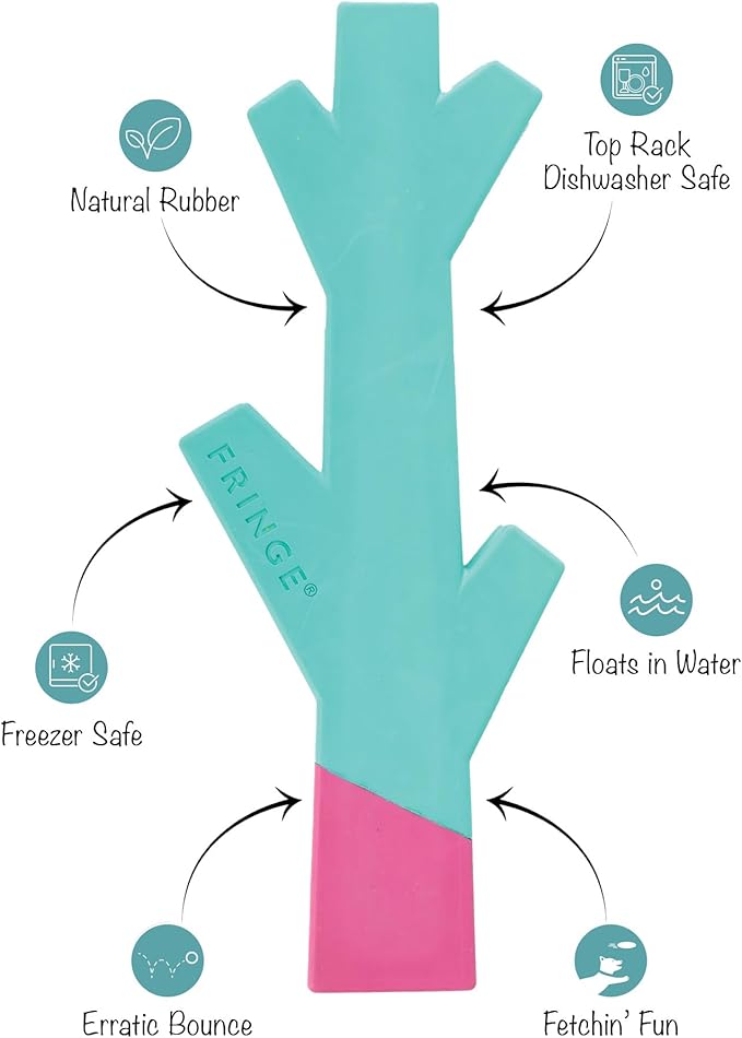 Fringe Studio Stick with ME Turquoise/HOT Pink Rubber Dog Toy, Pet Shop Collection (518035)