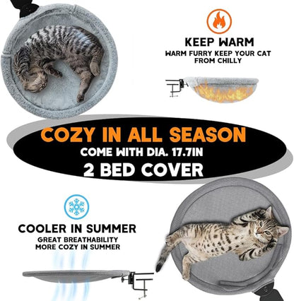 Cat Perch Nest Attach to Desk - Cozy 2 in 1 Office Mount Kitty Hammock with Net Cover for Summer Cool, Mounted by Enhanced Clamp Attachment, Support up to 60lbs, Ideal Co Worker Gift