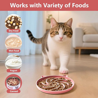 2Pcs Slow Feeder Cat Bowl,Puzzle Feeder,Interactive Toys,Slow Feeding cat Bowl Suitable for All Dry and Wet Foods,Easy to Clean Silicone Bowls (Grey and Pink)
