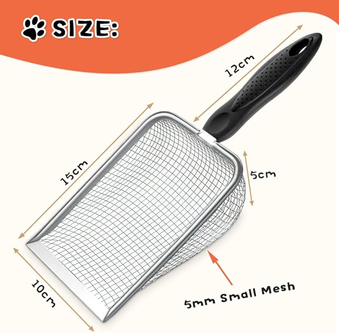 Cat Litter Scoop,Sturdy Litter Cleaner Corner Shovel,Stainless Steel Mesh Litter Shovel,Easy to Clean Reptile Terrarium Sand Waste,Beach Shovel(Black)