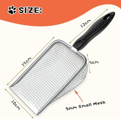 Cat Litter Scoop,Sturdy Litter Cleaner Corner Shovel,Stainless Steel Mesh Litter Shovel,Easy to Clean Reptile Terrarium Sand Waste,Beach Shovel(Black)