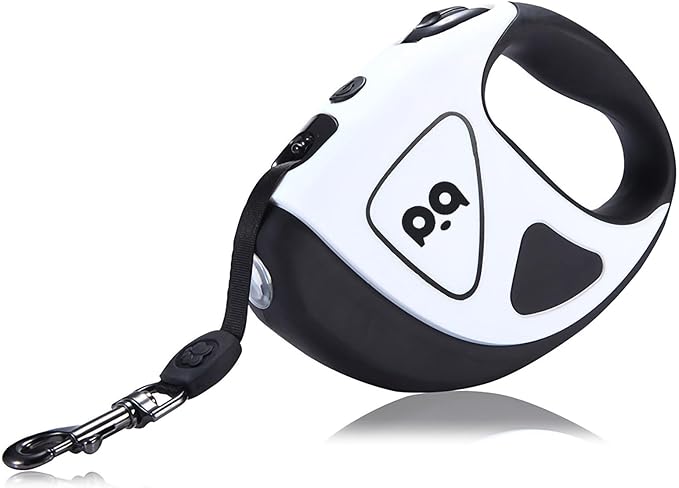 Retractable Dog Leash with Light, Pet Lead, 12-Color Ambient Lighting, Retractable Pet Lead with 360° Anti-Tangle Feature, 5-Meter Length Weighing Up to 40 kg (White, 1.0)