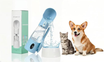 All-in-One Pet Water Bottle with Food Container, Poop Bag Dispenser & Shovel | Portable Dog Travel Bottle | Leak-Proof, BPA-Free, One-Hand Operation | Outdoor Pet Feeder (Blue)