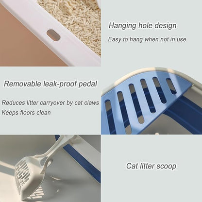 Senior Cat Litter Boxes, Collapsible Open Low Entry Cat Litter Pan with Scoop Travel Kitten Potty Pan Foldable Pet Toilet for Sick Disabled Older Elderly Cats Pink 20.9x15.7x5.7 inch