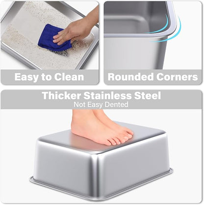 Stainless Steel Litter Box 2 Pack, 20"x14"x6"(Height) Large Metal Litter Box, Easy to Clean, Non Stick No Smell Cat Litterbox for Cats/Kitty