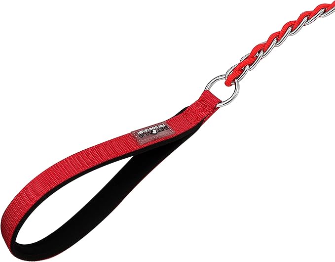 Chain Dog Leash Chew Proof Metal Leash for Medium Large Dogs, Chain Link Dog Anti Chew 5.2FT / 4FT Strong Anti Bite Comfortable Soft Padded Handle (red, 5FT(5-30lb))