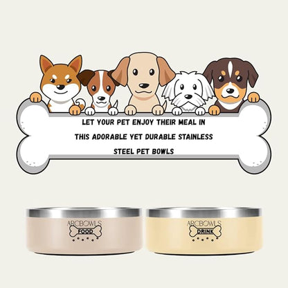 Pack of 2 Adorable Stainless Steel Pet Bowls – Non-Slip, Durable, Easy to Clean Food & Water Basic pet-Bowls for Small,Medium, Large Dogs and Large Cats 32 oz (4 Cups)
