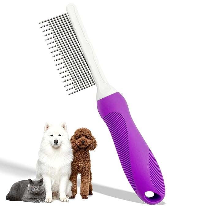 Professional Detangling Pet Comb, Dual-Length Stainless Steel Teeth for Dogs Cats for Dematting and Grooming