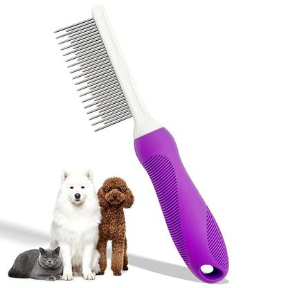 Professional Detangling Pet Comb, Dual-Length Stainless Steel Teeth for Dogs Cats for Dematting and Grooming