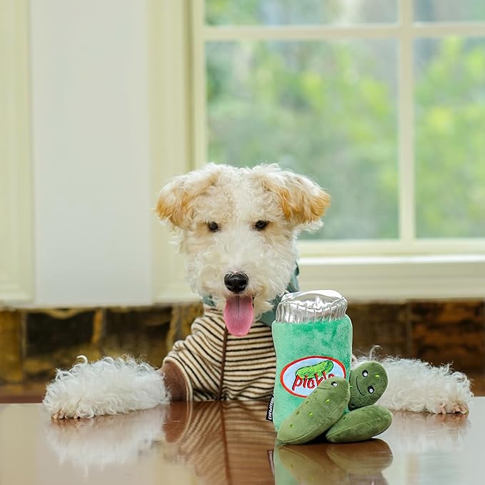 CHEWFFON Interactive Dog Toys Hide and Seek Snuffle Toys Puppy Enrichment Toy Crinkle Squeaky Dog Toy for Boredom and Stimulating Plush Pet Puzzle Dolls for Small Medium Dogs (Pickle)