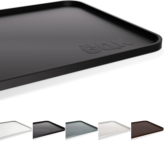 Silicone Dog Food Mat, Waterproof Anti-Slip Pet Feeding Mat with Warped Resistant Raised Edge,Spill-Proof Lip Floor Protection,Dishwasher-Safe Pet Placemat for Dogs & Cats(L 24" x 16" Black)