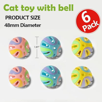 Colorful 1.9" Cat Toy Balls with Bell 6PCS, Interactive Hollow Design, Plastic, Training Exercise Toy(3 in 1 Color B)
