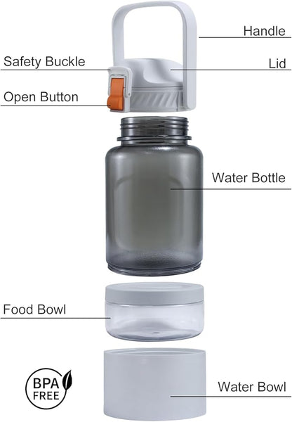 Cibaabo 53oz Large Dog Water Bottle with Water & Food Bowl, 3-in-1 Portable Pet Feeding & Hydration Dispenser for Large Dogs & Humans, Leak-Proof Tritan Bottle for Hiking, Camping, Walking, Car Trips