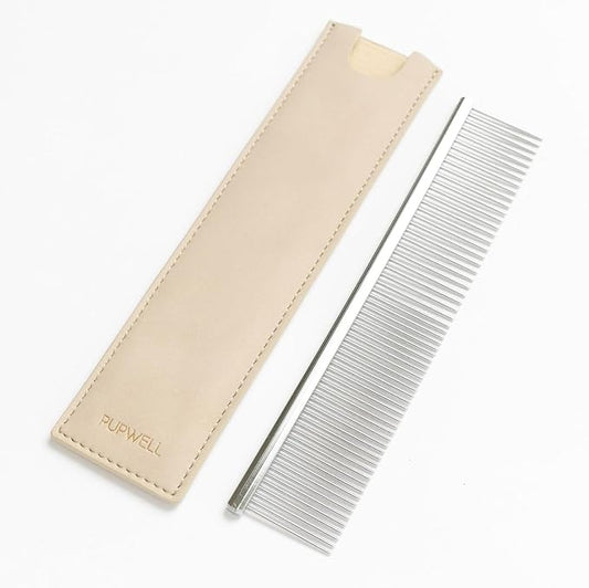 Pupwell Stainless Steel Metal Everyday Dog Comb for Grooming and Removing Tangles and Knots with Rounded Teeth and Good for All Dogs