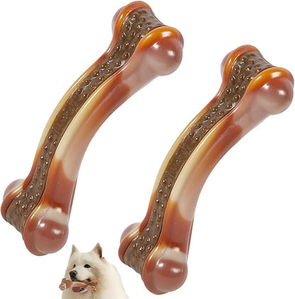 Dog Bones Chew Toys for Aggressive Chewers, 2 Pack Real Chicken Flavor,Indestructible Dog Teething Chew Toys for Large/Medium/Small Breed,Tough Toy with Durable Nylon