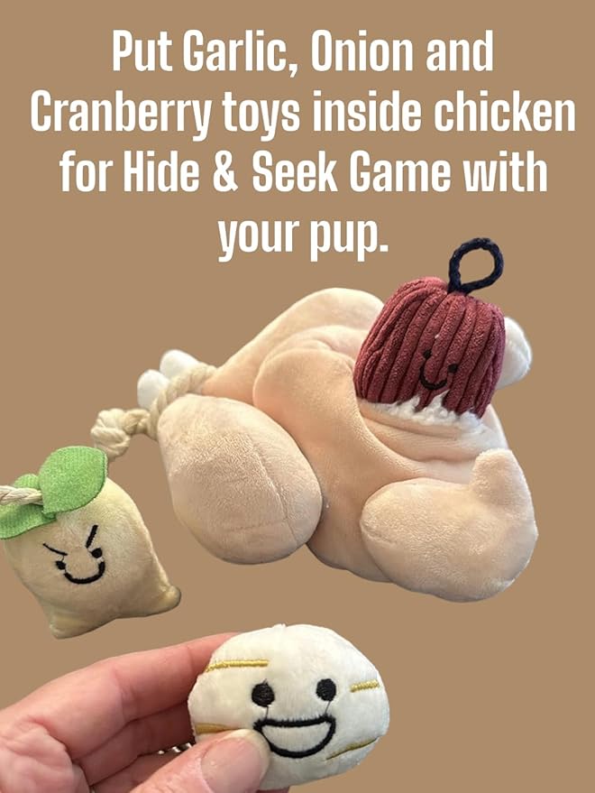 Glow Pups Plush Dog Toy Set of 4, Interactive Squeaker Toys for Dogs, Plush Material, Hide and Seek Game, Food Parody Design, Peach Color, Fun and Durable for Puppies