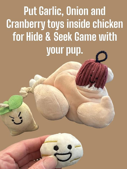 Glow Pups Plush Dog Toy Set of 4, Interactive Squeaker Toys for Dogs, Plush Material, Hide and Seek Game, Food Parody Design, Peach Color, Fun and Durable for Puppies