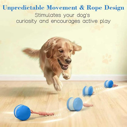 Interactive Dog Ball, Random Path Electric Automatic Moving and Rolling Dogs Toy with Rope for Small Medium Large Dogs, Motion-Activated Dog Stimulation Toy for Boredom Relief (Blue)