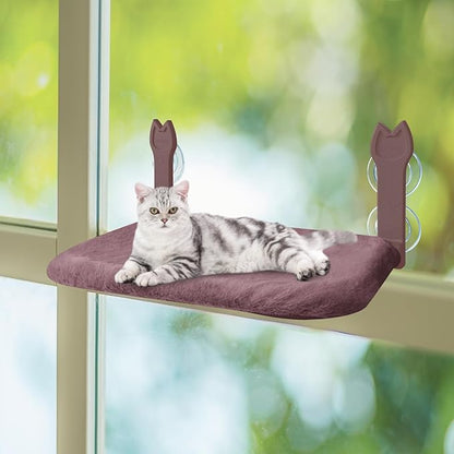 2 Pack Cat Window Perch,Cat Window Hammock Cordless Foldable Window Bed with 4 Large Strong Suction Cup,Reversible Cushion Cover,Metal Frame Easy to Adjust Window Seat Holds up to 40lbs(Brown)